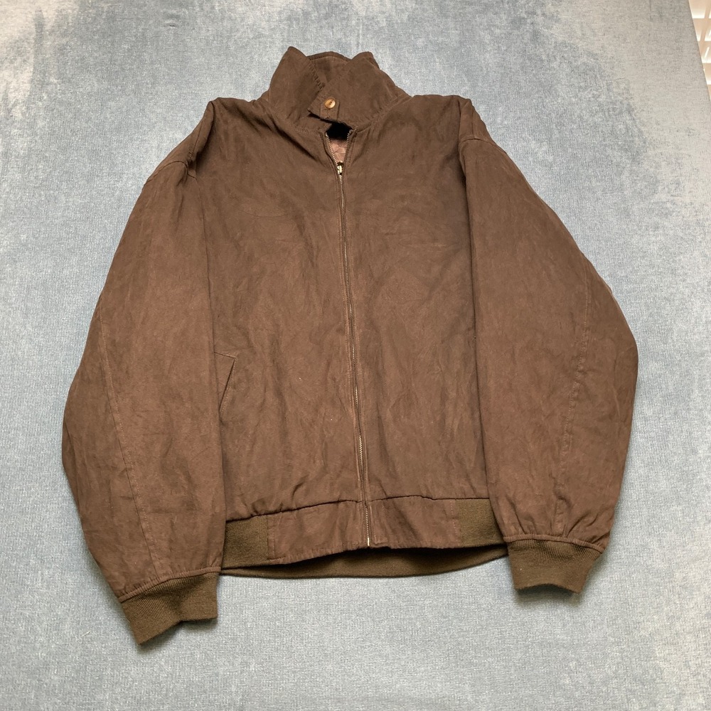 Devon & Jones Sport Bomber Jacket Mens Large Brown Fleece Lined Outdoor Full Zip